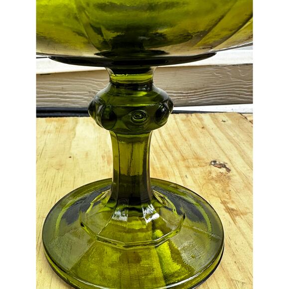 Vtg Indiana Glass Teardrop Green Compote Fruit Pedestal Bowl Centerpiece - Picture 3 of 4